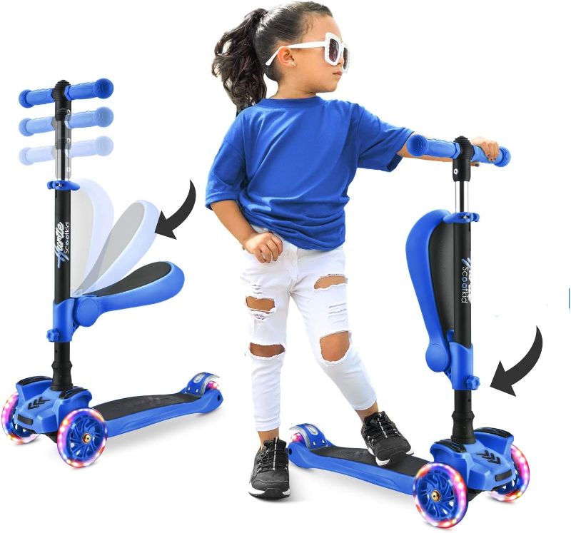 Photo 1 of 3 Wheeled Scooter for Kids - Stand & Cruise Child/Toddlers Toy Folding Kick Scooters w/Adjustable Height, Anti-Slip Deck, Flashing Wheel Lights, for Boys/Girls 2-12 Year Old - Hurtle
