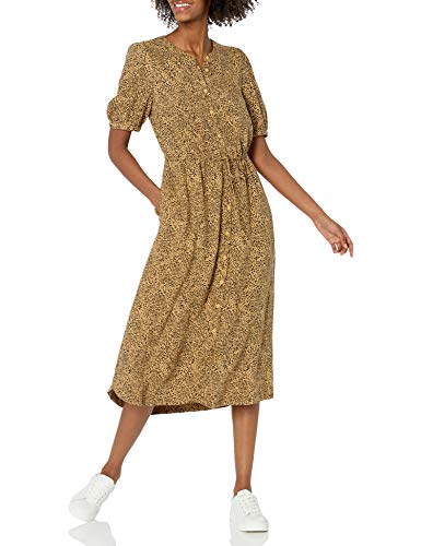 Photo 1 of Amazon Essentials Women's Half-Sleeve Waisted MIDI a-Line Dress, Camel/Black, Animal, Medium
