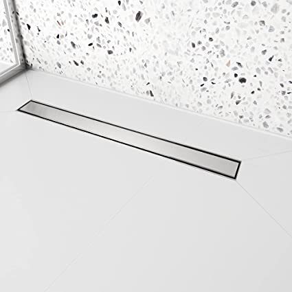 Photo 1 of 24 inch Linear Shower Drain with Removable Square Hole Panel by Using Brushed 304 Stainless Steel Process, Linear Drain Equipped with Adjustable Feet and Hair Strainer