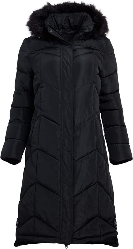 Photo 2 of  Women's Winter Coat – Heavyweight, Long Quilted Parka Jacket with Faux-Fur Trim Hood----size m
