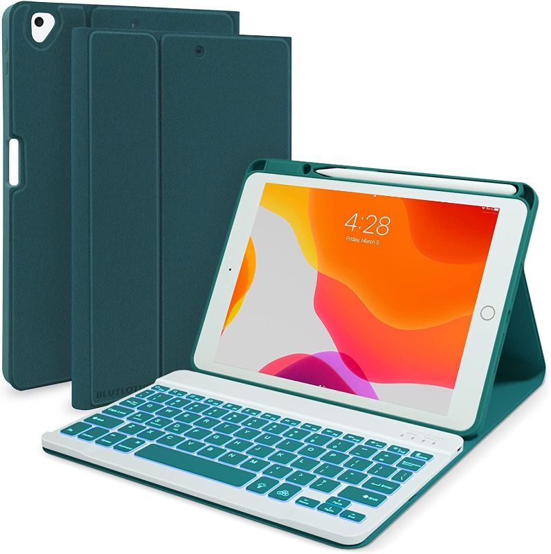 Photo 1 of iPad Keyboard Case 9th/8th/7th Generation 2021/2020/2019, Keyboard Case for iPad 10.2/10.5 2017 with Pencil Holder-7 Backlit-Detachable Wireless BT Keyboard for iPad 7th/iPad Air 3/iPad Pro 10.5(Teal)