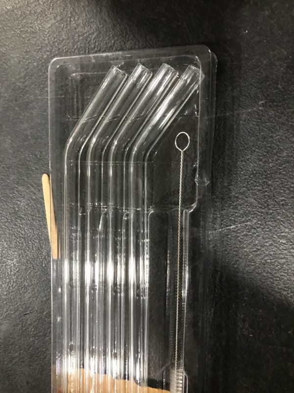 Photo 2 of ALINK Clear Glass Straws, 9 in X 10 mm Reusable Straight & Bent Smoothie Straws, Set of 4 with Cleaning Brush