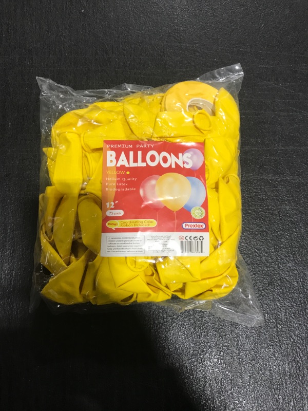 Photo 2 of Prextex 75 Yellow Party Balloons 12 Inch Yellow Balloons with Matching Color Ribbon for Yellow Theme Party Decoration, Weddings, Baby Shower, Birthday Parties Supplies or Arch Décor - Helium Quality