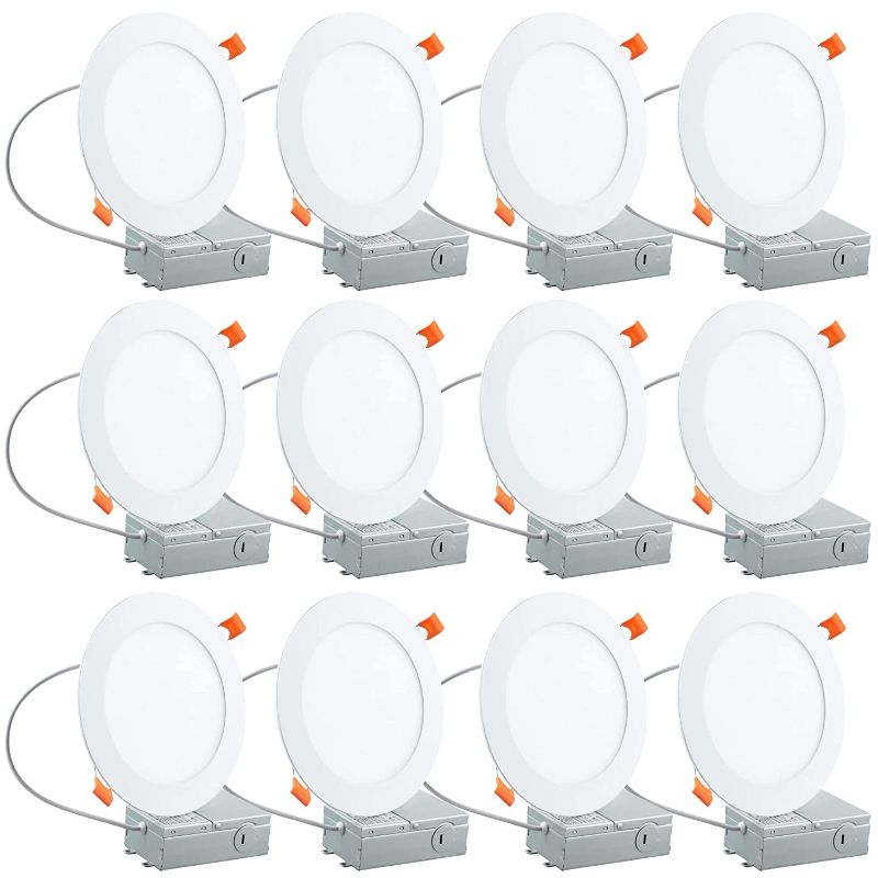 Photo 1 of 12 Pack Recessed Lighting 6 Inch with Junction Box, 12W 120W Eqv Recessed Lighting, LED Ceiling Light, Dimmable Can Lights, 5000K Daylight White 1050LM High Brightness Recessed Lights 