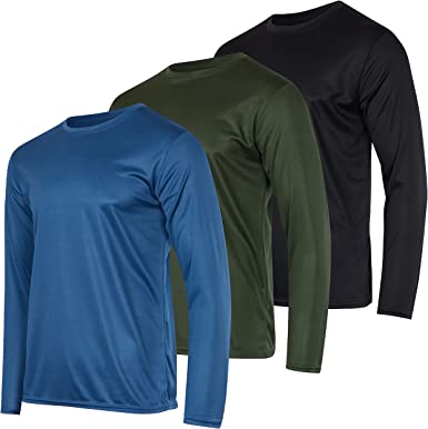 Photo 1 of 3 Pack: Men's Mesh Moisture Wicking Performance Long Sleeve T-Shirt, UV Sun Protection Outdoor Active Athletic Crew Top Size 2XL