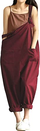Photo 1 of Aedvoouer Women's Jumpsuits Overalls Plus Size Wide Leg Loose Cotton Linen Baggy Bib Pants Size M