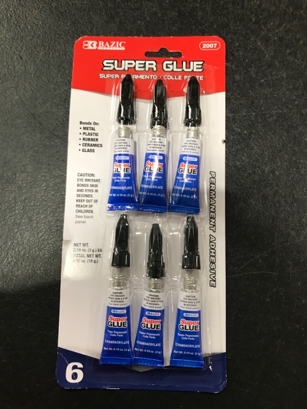 Photo 2 of Bazic Products 2007-144 BAZIC 3g - 0.10 Oz. Super Glue - 6-Pack Case of 144