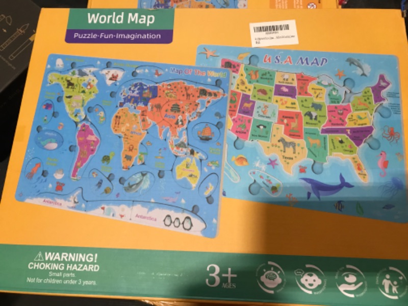 Photo 2 of World Map United States Jigsaw Puzzle for Kids Ages 4-8 Toddler Educational Toys for 3-5-7 Years Old Boys and Girls Continents Oceans USA Recognition Toddlers Gift Learning Journey