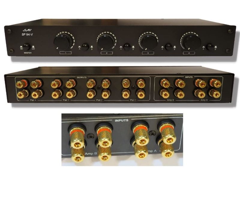 Photo 1 of SPECIALTY-AV 2 Amp x 4 Pair Speaker Selector Switch Switcher Volume Control, Commercial Grade Brass Jacks
