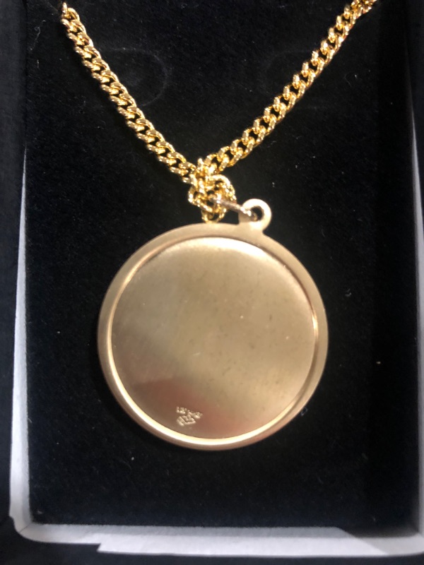Photo 1 of Amazon Collection Men's 14k Gold-Filled Round Saint Christopher Compass Medal with Stainless Steel Chain Yellow Gold