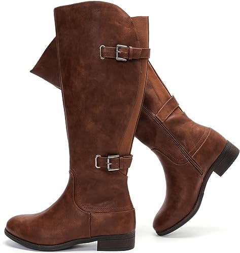 Photo 1 of [Size 12.5 EW] Luoika Women's Extra Wide Calf Knee High Boots, Wide Width Winter Tall Boots. - Brown