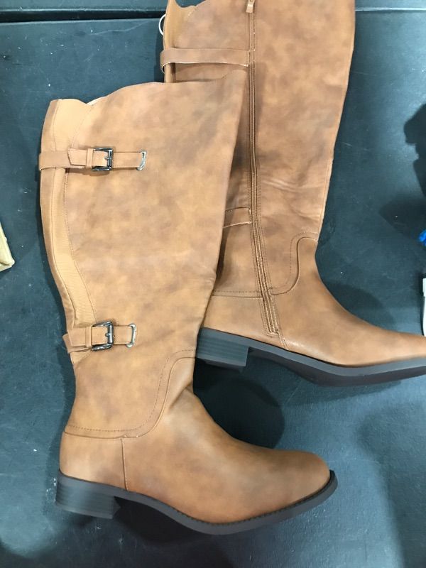 Photo 2 of [Size 12.5XW] Luoika Women's Extra Wide Calf Knee High Boots, Wide Width Winter Tall Boots- Brown