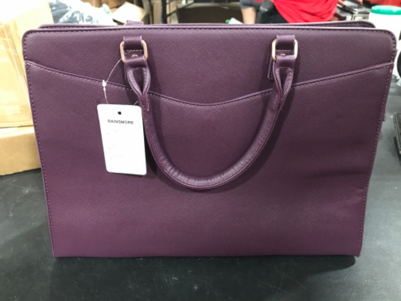 Photo 2 of Laptop Bag for Women 15.6 Inch PU Leather Tote Bag Professional Business Office Work Bag Waterproof Briefcase Computer Tote Bag Large Capacity Lightweight Handbag Shoulder Bag, Dark Purple