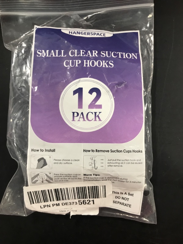 Photo 1 of (12-Pk) HangerSpace Suction Cup Hooks PVC Clear 45 mm ZH-XPG-JA-001-12
