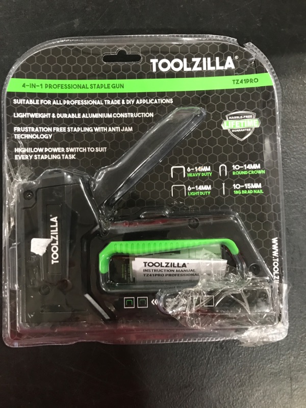 Photo 2 of TOOLZILLA 4-in-1 Professional Heavy Duty Staple Gun & 1,000 Staple Selection Pack - Nail Gun for Upholstery, Wood, Wire mesh, Cables and DIY