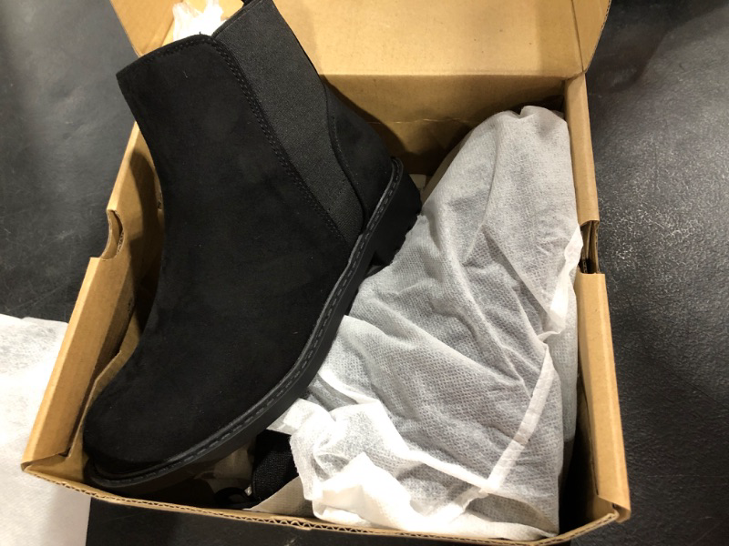 Photo 2 of [Size 13/1] LAICIGO Girl's Lug Sole Ankle Boots Chunky Heel Platform Round Toe Slip On Chelsea Booties 13 Little Kid Black