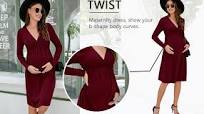 Photo 1 of [Size XL] KOJOOIN Women's Dress Long Sleeve V Neck Twist Front Elastic Elegant Dress Knee Length Midi Maternity Dress Small Burgundy