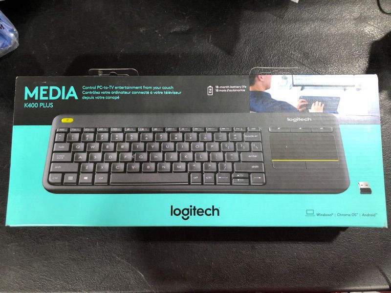 Photo 1 of Logitech K400 Plus Wireless Touch With Easy Media Control and Built-in Touchpad, HTPC Keyboard for PC-connected TV, Windows, Android, Chrome OS, Laptop, Tablet - Black PLUS Floral