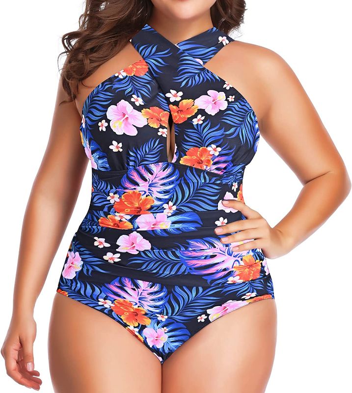 Photo 1 of  Women's Swimsuits One Piece Tummy Control Front Cross Backless Swimsuit Bathing Suit 2XL