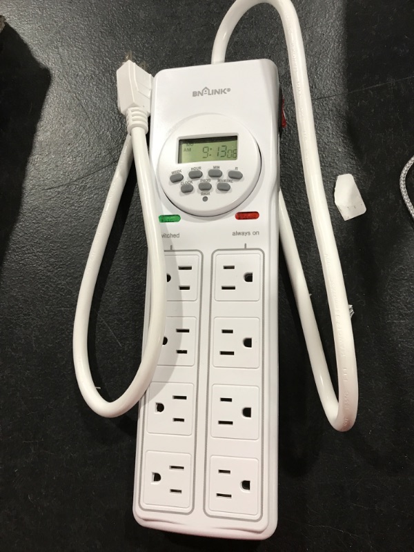 Photo 2 of BN-LINK 8 Outlet Surge Protector with 7-Day Digital Timer (4 Outlets Timed, 4 Outlets Always On) - White
