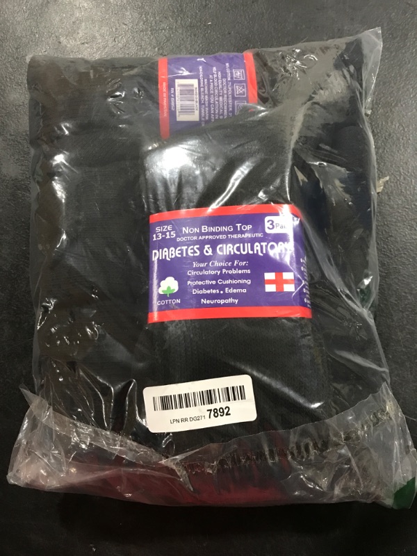 Photo 1 of 3 Pack NonBinding Men Dr. Approved Black Crew Socks Diabetes Neuropathy Sz 13-15
