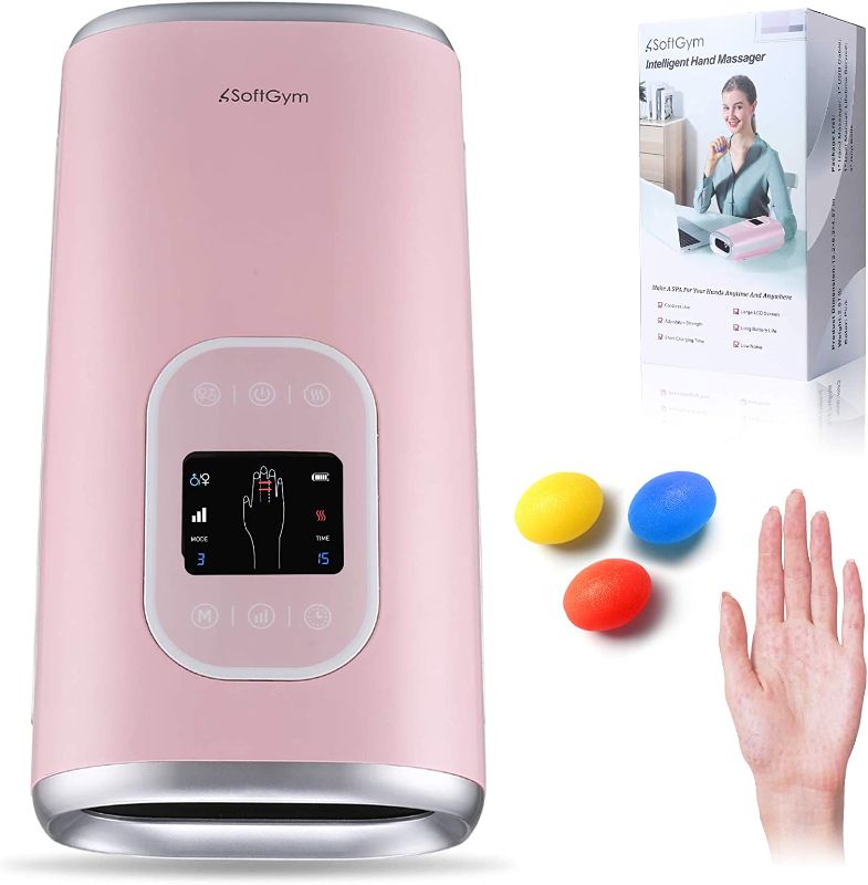 Photo 1 of Cordless Electric Hand Massager Machine with Heat - Compression Air Pressure Point Therapy Massager for Muscle Soreness, Carpal Tunnel, Pain Relief & Hand, Wrist, Palm and Finger Massager (Pink)
