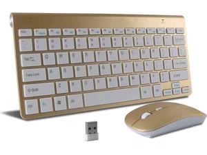 Photo 1 of Thanice Wireless 2.4G Keyboard and Mouse Combo, USB Slim Portable Wireless Keyboard Mause, with Quiet Click, Compatible with iMac Mac PC Laptop Computer Smart TV PS4 (Gold)