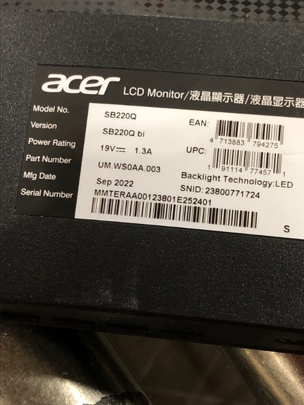 Photo 4 of Acer 21.5 Inch Full HD (1920 x 1080) IPS Ultra-Thin Zero Frame Computer Monitor (HDMI & VGA Port), SB220Q bi
