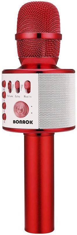 Photo 1 of BONAOK Wireless Bluetooth Karaoke Microphone, 3-in-1 Portable Handheld Mic Speaker Machine for All Smartphones, or Girls Boys Kids Adults All Age Q37(Red)
