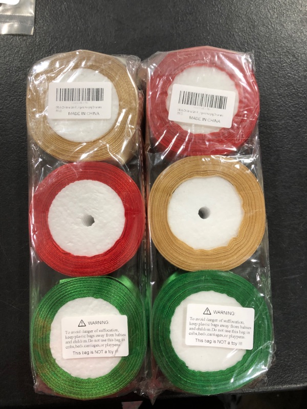 Photo 2 of 2 3 Rolls Christmas Ribbon 2 Inch Wide, 75 Yards Gold Ribbons Red Green Satin Ribbon for Gift Wrapping, Door Wreaths and Bows Making, Christmas Trees, DIY Crafts, Hanging Ornaments and Xmas Decorations