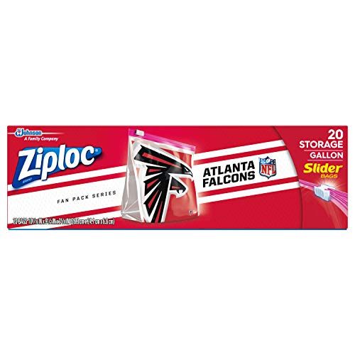 Photo 1 of Ziploc Slider Storage Gallon Bag, Great for Grab-and-go Snacking, Tailgating or Homegating, 20 Count- NFL Atlanta Falcons
