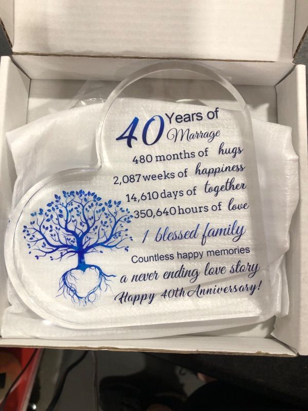 Photo 2 of 40th Anniversary Wedding Gifts 40th Anniversary Decorations Gifts for Parents Her Wife Husband Marriage Keepsake Acrylic Heart Anniversary Decoration Gift for Couple Friends Women Man Wedding Supplies
