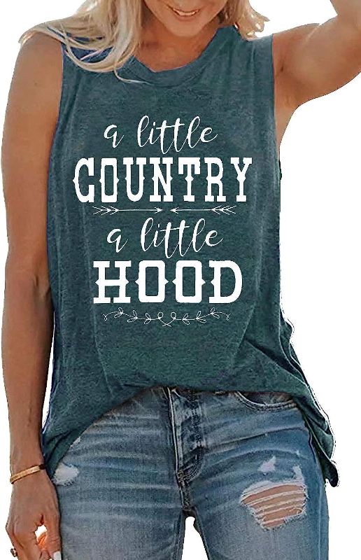 Photo 1 of BANGELY Country Music Tank Tops Women A Little Country A Little Hood Tee Funny Letter Print Sleeveless Tops SMALL