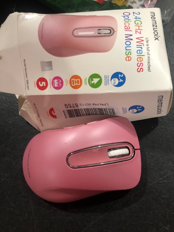 Photo 2 of memzuoix 2.4G Wireless Mouse, 1200 DPI Mobile Optical Cordless Mouse with USB Receiver, Portable Computer Mice Wireless Mouse for Laptop, PC, Desktop, MacBook, 5 Buttons (Pink)