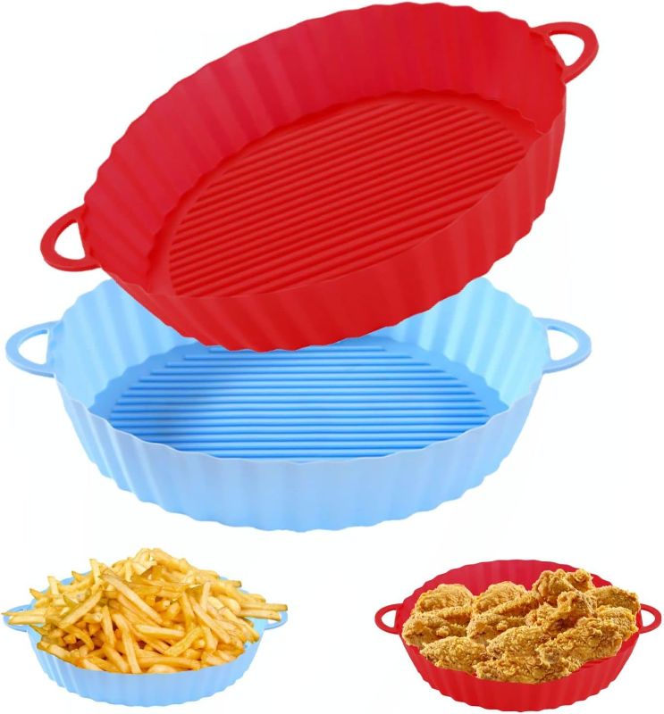 Photo 1 of 2-Pack Air Fryer Silicone Liners Pot for 3 to 5 QT, Air Fryer Silicone Basket Bowl, Replacement of Flammable Parchment Paper, Reusable Baking Tray Oven Accessories, Red+Blue, (Top 8in, Bottom 6.88in)