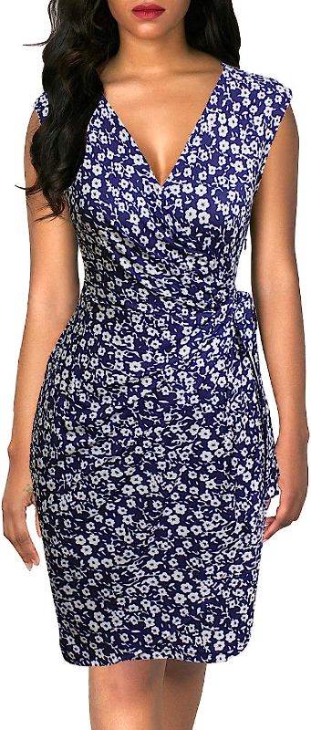 Photo 1 of Berydress Women's Vintage V-Neck Sheath Casual Party Work Faux Black Wrap Dress S