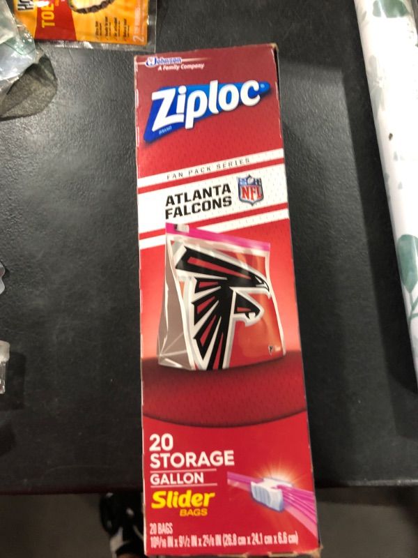 Photo 2 of Ziploc Slider Storage Gallon Bag, Great for Grab-and-go Snacking, Tailgating or homegating, 20 Count- NFL Atlanta Falcons Atlanta Falcons 20 Count (Pack of 1)