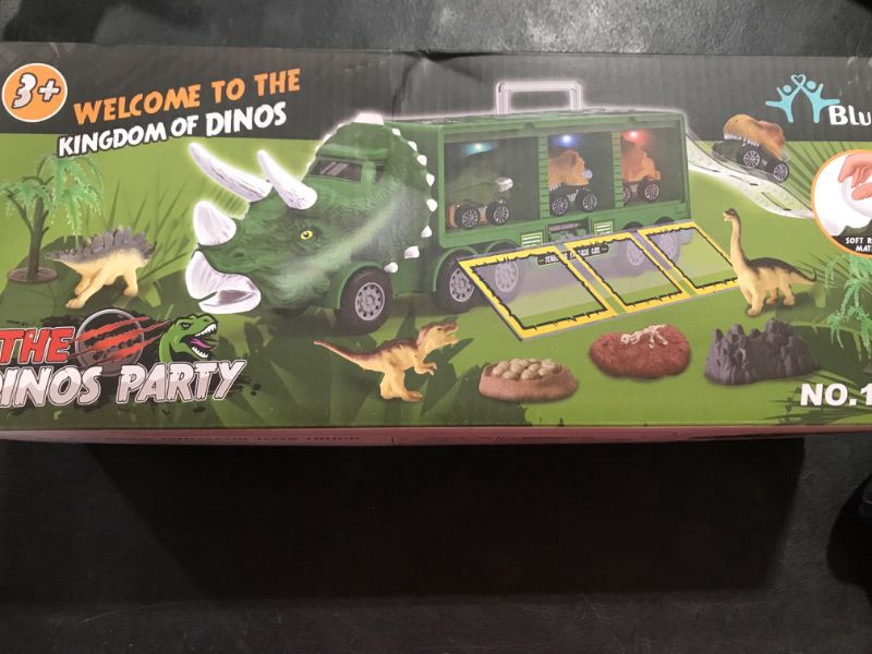 Photo 2 of 21 Pack Dinosaur Toys for Kids 3-7, Dinosaur Truck with Oversized Dinosaur Map, Flashing Lights, Music and Roaring Sound, Kids Toys with 6 Pull Back Dinosaur Cars, 6 Dinosaur Toys (Brown)