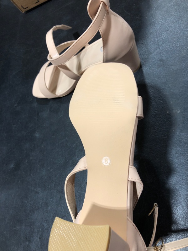 Photo 1 of Black Heels for Women Closed Toe - Ankle Strap Chunky Low Heels Dress Shoes for Women 2 Inch Strappy Wedding Heels for Prom Party Bridal Pump Shoes SIZE 8 Nude02 Pu