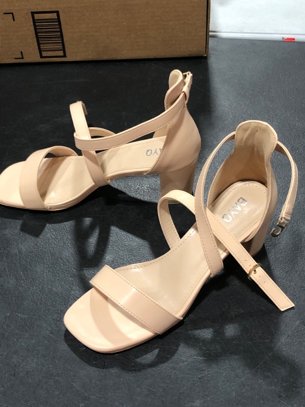Photo 1 of Black Heels for Women Closed Toe - Ankle Strap Chunky Low Heels Dress Shoes for Women 2 Inch Strappy Wedding Heels for Prom Party Bridal Pump Shoes SIZE 8 Nude02 Pu