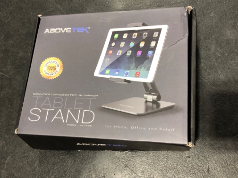 Photo 1 of AboveTEK Business Kiosk Aluminum Tablet iPad Stand, 360° Swivel Tablet & Phone Holders for Any 4-14" Display Tablets or Cell Phones, Professional & Sturdy for Store POS Office (Grey)
