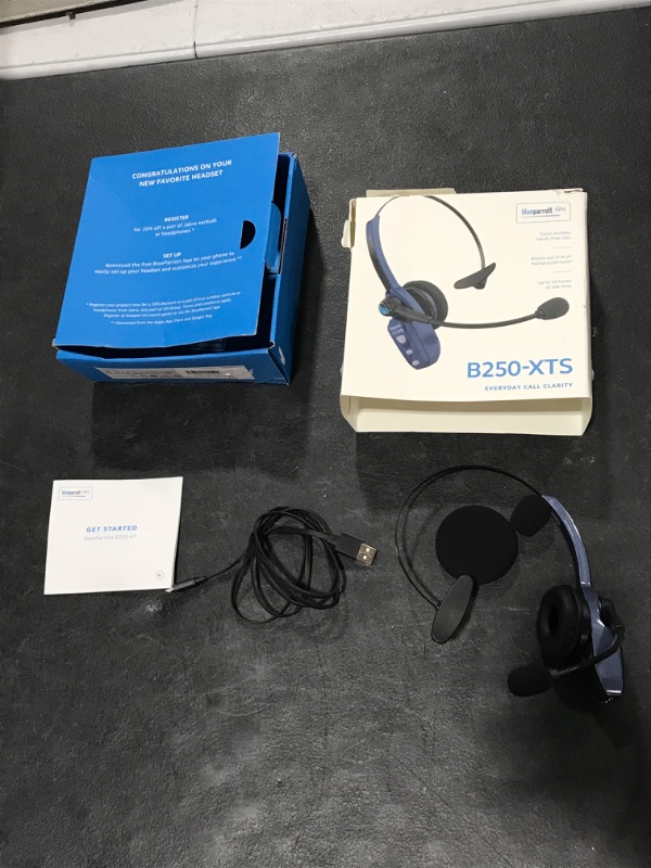 Photo 1 of VXi Blueparrott B250-XTS Bluetooth Headset Bundle -203890, Two Microphone Cushions, NFC Enabled, Auricular Inalambrico, For Voice & Video Apps on Mobile Phone (B250-XTS w/ Cushions)