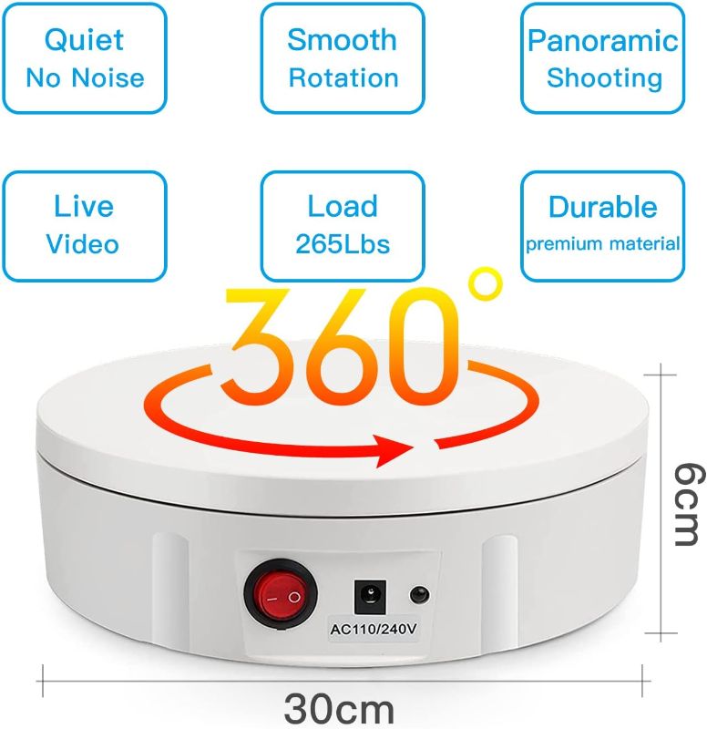 Photo 1 of JAYEGT Motorized Rotating Display Stand, 360 Degree Electric Rotating Turntable for Photography Products Display?Live Video Show,Remote Control Angle, Speed (White, 11.8inch / 265Lbs Load ,Wired) White 11.8inch / 265Lbs Load ,Wired