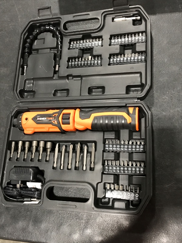 Photo 1 of ENERTWIST Cordless Screwdriver, 8V Max 10Nm Electric Screwdriver Rechargeable Set with 82 Accessory Kit and Charger in Carrying Case, 21+1 Cluth, Dual Position Handle, LED Light, ET-CS-8 8V Cordless Screwdriver