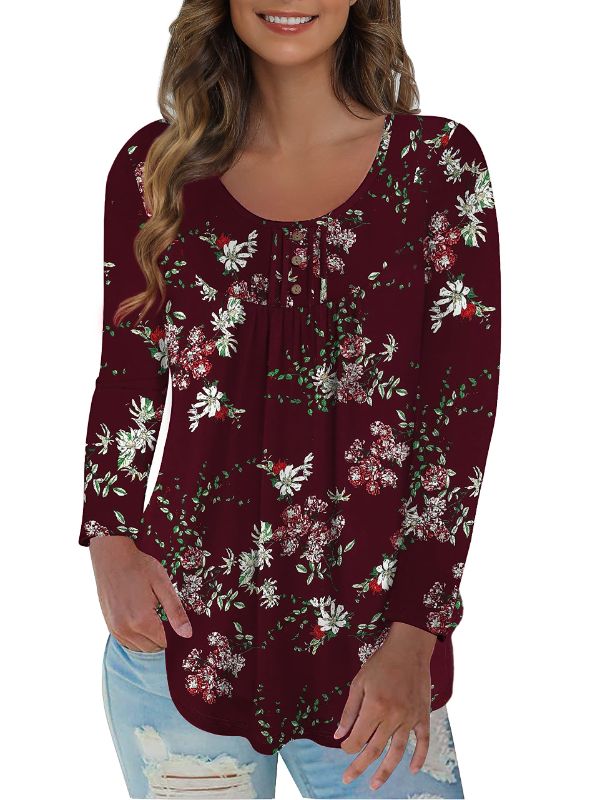 Photo 1 of CPOKRTWSO Women's Plus Size Casual Tunic Tops Floral Blouses Short/Long Sleeve Henley T Shirts for Women M-2X Medium 09-color 05