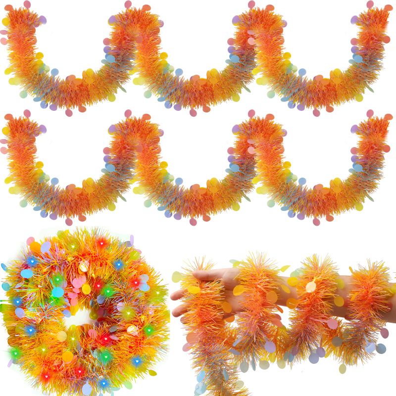 Photo 1 of 2pcs 26ft Tinsel Garlands Decorations with Lights, Colorful Garland Metallic Streamer Hanging Fringe Garland Decorations for Mantle Tree Indoor Outdoor Party