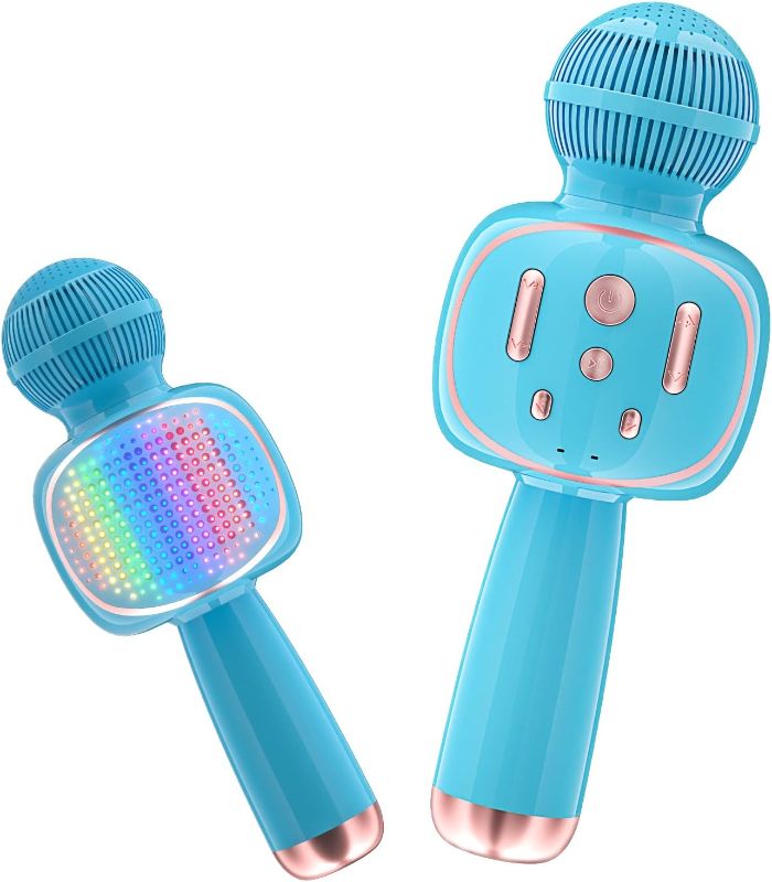 Photo 1 of BONAOK Karaoke Microphone for Kids, Toy Microphone with Lovely Stickers for Christmas Home Birthday Party, Fun Toys Gift with Magic Voices & Colorful LED Lights 