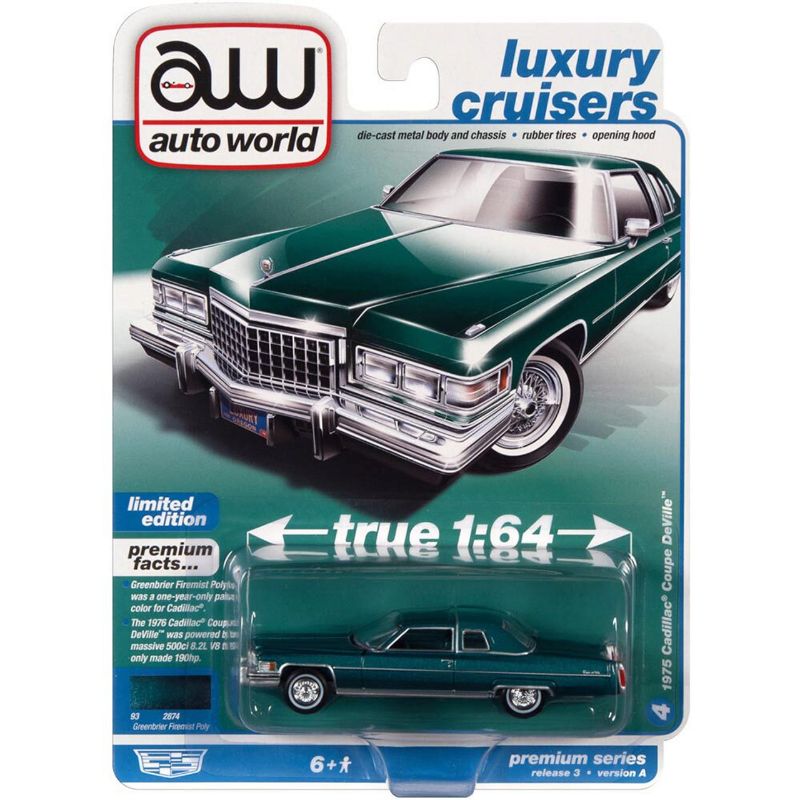 Photo 1 of 1975 Cadillac Coupe DeVille - Greenbriar Firemist Poly Body Color & Dark Green Vinyl Roof  1:64 Scale Diecast Replica Model
