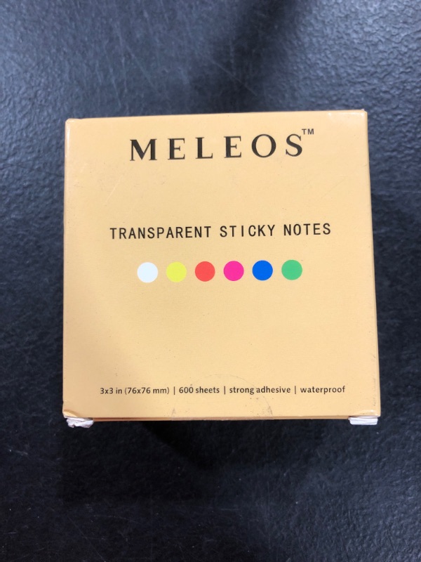 Photo 2 of MELEOS Transparent Sticky Notes 3x3 Inches (6-Colors/600 Sheets) See Through Sticky Notes | Easy Post Translucent Notes | Bright Colors Self Stick Pads