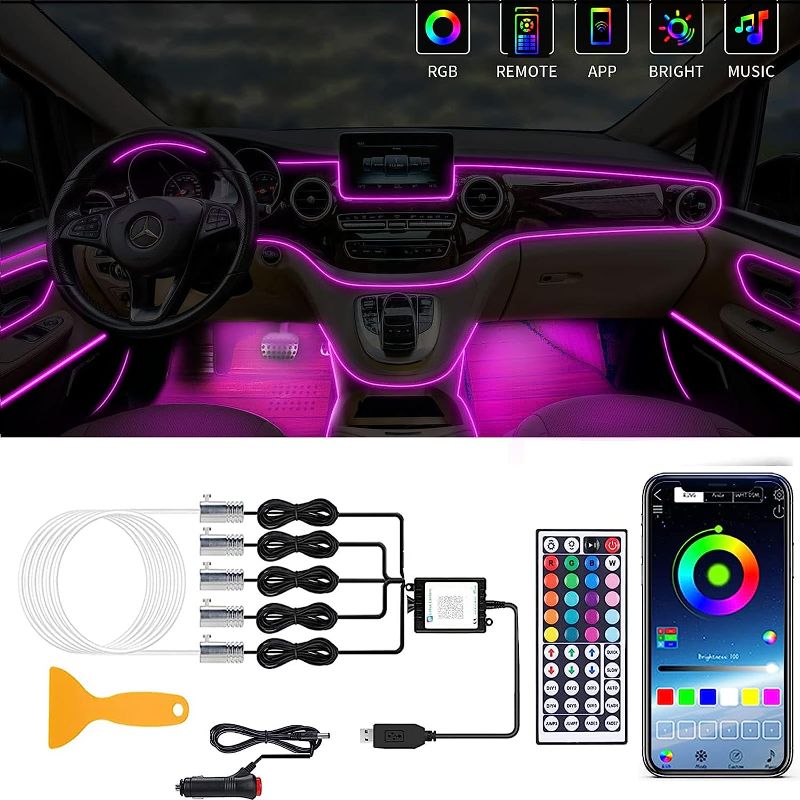 Photo 1 of Akarado Car Interior Lights, RGB 16 Million Colors 5 in 1 Car LED Strip Lights,236" Fiber Optic,Multicolor Neon Car Ambient Lighting Kits with Music Sync Mode, APP and Remote Control
